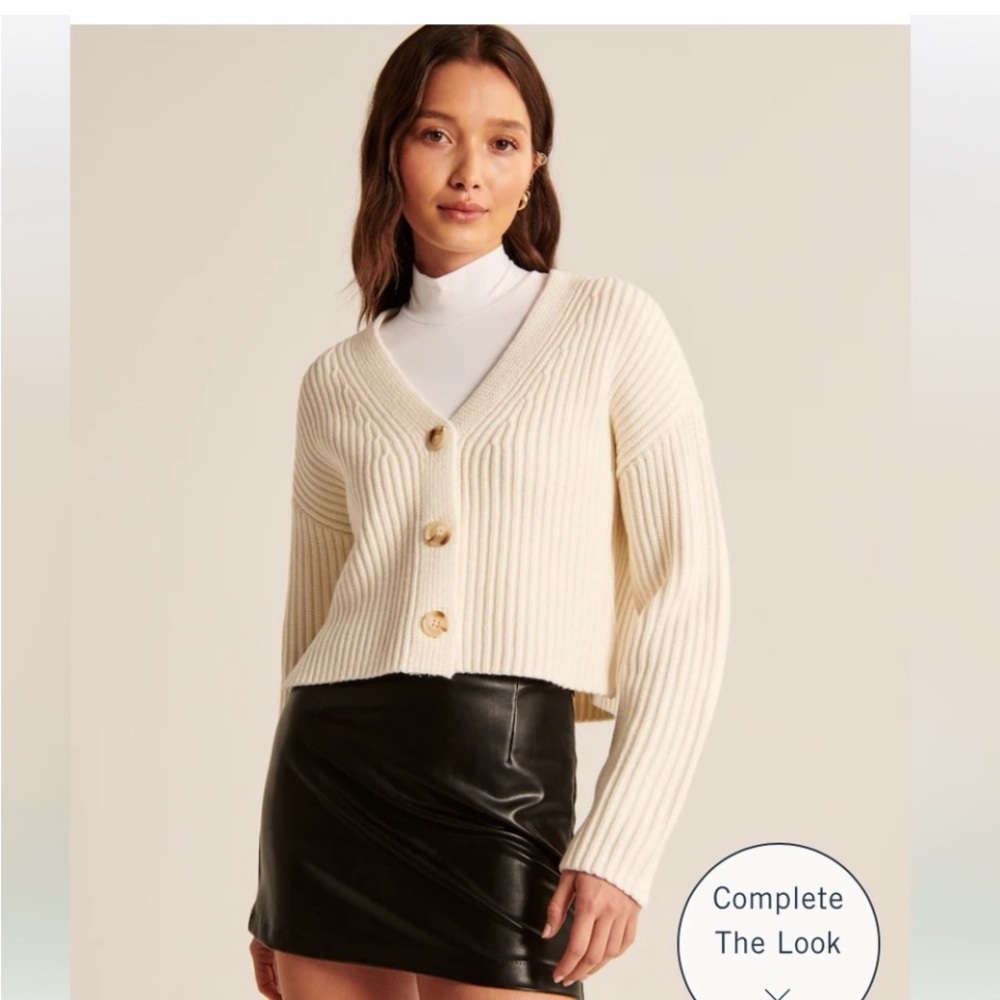 Merino Wool-Blend Ribbed Cardigan NWT